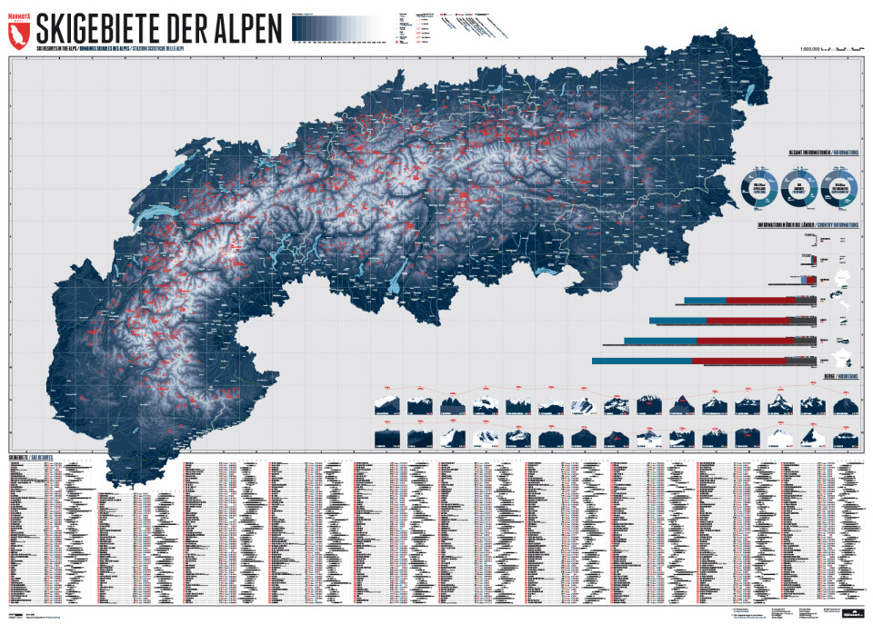 Die Alpen. 634 Skigebiete. Eine Karte. (1)